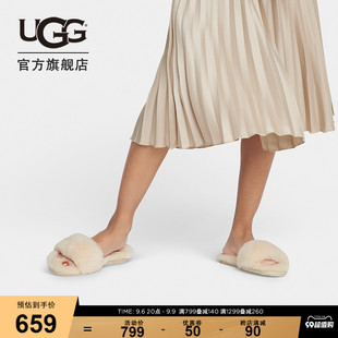 ugg2023秋季女士纯色茸茸，平底露趾休闲一字夹脚拖鞋1129670