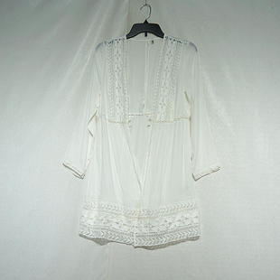 女装时尚夏季重工刺绣镂空蕾丝，衫白色宽松中长款开衫披肩罩衫