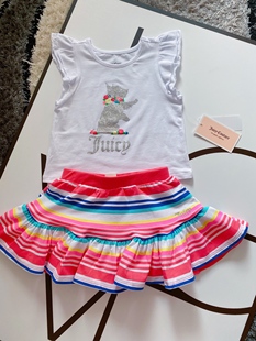 1-12岁橘子Jucii女童彩虹色裙摆内含打底裤白色T恤套装