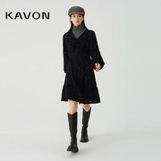 Kavon/卡汶精致时髦率性浪漫镂空收腰型显瘦抽褶复古灯笼袖连衣裙