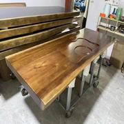 原木定制自然边整板松木不规则边大板吧台面板桌面板实木茶桌茶台