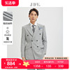JDV男装秋冬浅灰色条纹双排扣西装西服西裤两件套正装套装