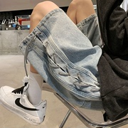 侧边编绳牛仔短裤男夏季美式设计感五分裤潮牌ins宽松运动篮球裤