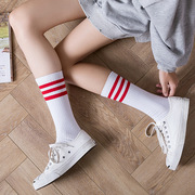 堆堆袜女夏季韩国学生条纹纯棉运动百搭小腿长筒袜子女中筒袜日系