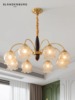 中古客厅吊灯创意实木餐厅卧室灯日式复古美式民宿铜色花朵玻璃灯