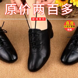 意尓康真皮(康真皮)单鞋，女2024年春秋季中粗跟低跟方头系带黑色皮鞋子