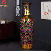 千德骏景德镇陶瓷器中国红色落地大，花瓶欧式客厅，装饰摆件特大号瓷
