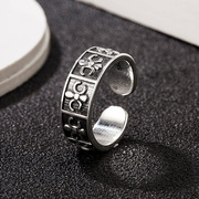 戒指纯银复古个性男女指环s925泰银925做旧情侣，款饰品开口转动戒