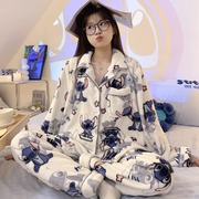 珊瑚绒睡衣女冬季加厚2023秋冬天可爱史迪仔法兰绒家居服套装