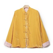 黄色丝绒新中式女唐装中国风衬衫外套减龄气质外套薄款单排扣纯色
