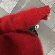 红色水貂绒浣熊毛衣女(毛，衣女)宽松外穿套头，慵懒风新年本命年秋冬洋气针织
