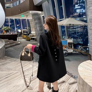 胖mm宽松设计感黑色西装外套女2025春秋大码韩版通勤气质西服上衣