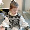 女童卫衣春装2024儿童针织衫，假两件拼接条纹，女宝宝韩版上衣潮