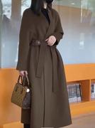 v领双面呢零羊绒，大衣女中长款37年冬季宽松赫本风外套高端