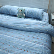 定制简约蓝色条纹斜纹纯棉，四件套全棉宿舍三件套床单被套床上四季