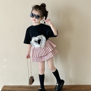 女童短袖t恤百褶裙，套装夏装韩版时髦儿童半袖上衣短裙两件套