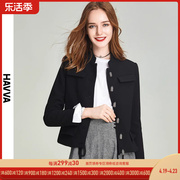 havva2024春季立领小西装，法式上衣气质，短款黑色西服外套女w39850
