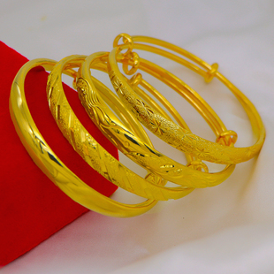 越南沙金龙凤手镯女款光面镀金黄金色满天星仿金镯子首饰装饰品