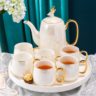 轻奢高档陶瓷茶具套装家用水杯，茶杯待客杯子欧式茶壶，结婚陪嫁水具