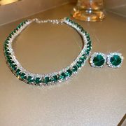 FYUAN Luxury Necklace Earrings Sets Green Crystal Necklace W