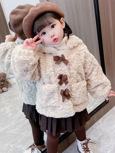nextcoco女童毛毛衣(毛毛衣，)外套秋冬季洋气，儿童加绒加厚羊羔绒外套