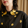 咖沫原创23金黄树叶刺绣翻领，蝙蝠长袖复古法式衬衫女秋冬季