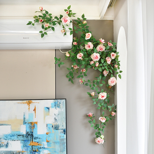 仿真玫瑰花藤蔓客厅室内阳台空调，管道庭院装饰假花藤条墙壁挂绿植