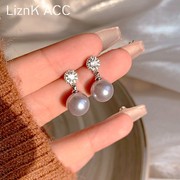 s925银针小众奢华珍珠锆石耳钉，女轻奢风时尚气质百搭高级感耳饰
