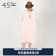 45r女士休闲连衣裙，夏季素色亚麻宽松v领短袖连身长裙2270550132