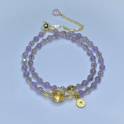 本命年天然水晶珠宝 巴西黄水晶紫水晶 紫黄晶双圈抽拉式手串手链