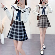 日系学院风jk套装女2022秋冬学生，海军领毛衣格子半身裙两件套