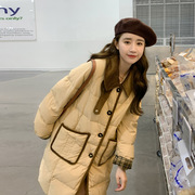 卡其色中长款羽绒服女冬2023韩系设计感拼接90白鸭绒(白鸭绒)加厚外套