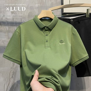 LUUD 简约个性玫瑰小刺绣翻领POLO衫休闲修身短袖潮男百搭保罗衫