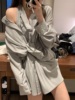 性感妩媚女人味假两件衬衫裙韩国风(韩国风)随意慵懒斜门襟设计灰绿色白色