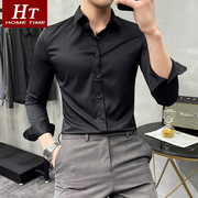 黑色衬衫男士长袖韩版修身抗皱免烫商务休闲正装加绒加厚西装衬衣