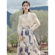 新中式女装国风马面裙经典改良汉服套装撞色减龄小洋装礼服连衣裙