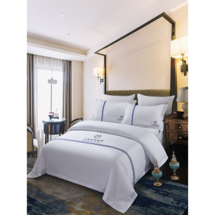 宾馆床上用品全棉加厚简约三四件套纯色被套床单，酒店床品布草酒店