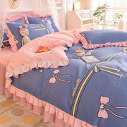 韩式床单四件套公主风床裙款加厚被套全棉纯棉床上用品三件套女孩