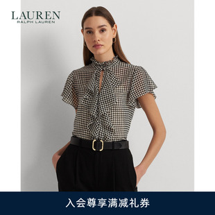 Lauren/拉夫劳伦女装 24春宽松版千鸟格纹褶边雪纺绸衬衫RL61966