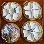 创意果盘中式描线陶瓷水果拼盘心形多格带盖零食瓜子小吃盘子组合