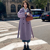 紫色双面羊绒呢大衣2023年秋冬韩版宽松中长款系带毛呢外套女