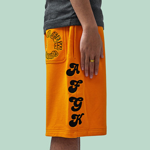 FFF支线AFGK 2023SS 黑色橙色刺绣短裤男潮流夏季休闲五分裤卫裤
