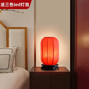 新中式红色台灯小号结婚中国风仿古禅意，古风摆件长明茶桌灯具装饰