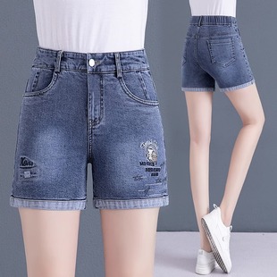 女士牛仔裤夏季薄款热裤，2024年外穿毛边，直筒宽松显瘦高腰短裤