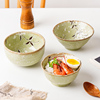 日本进口绿色樱花陶瓷日和风式，餐具小碗米饭碗高脚釉下彩家用单个