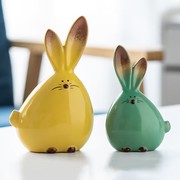 创意动物陶瓷兔子摆件家居饰品窑变釉情侣工艺品送礼物办公室摆设