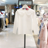 Perimitz韩国童装2024年春季女童娃娃领长袖T恤纯白色打底衫