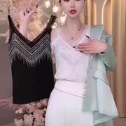 针织冰丝吊带小背心女蕾丝烫钻大码外穿无袖打底衫秋季内搭针织衫