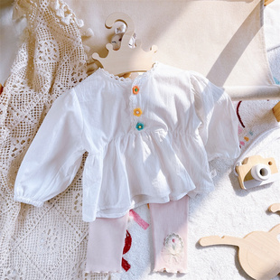 可爱女宝宝春夏娃娃衫甜美白色婴儿衬衫纯棉韩版上衣公主洋气衣服