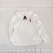 儿童长袖衬衫百搭春秋，120-160童装小熊翻领，白色女童纯棉衬衣